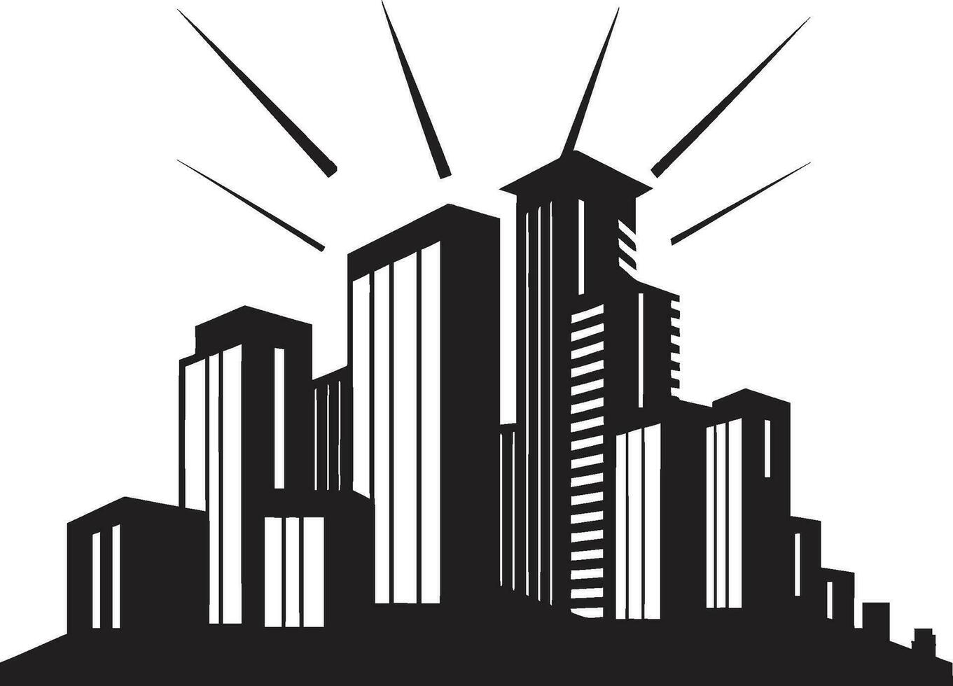 Skyline Multifloor Impression Cityscape Vector Logo Icon Downtown Tower Blueprint Multifloor Building Design in Vector Icon