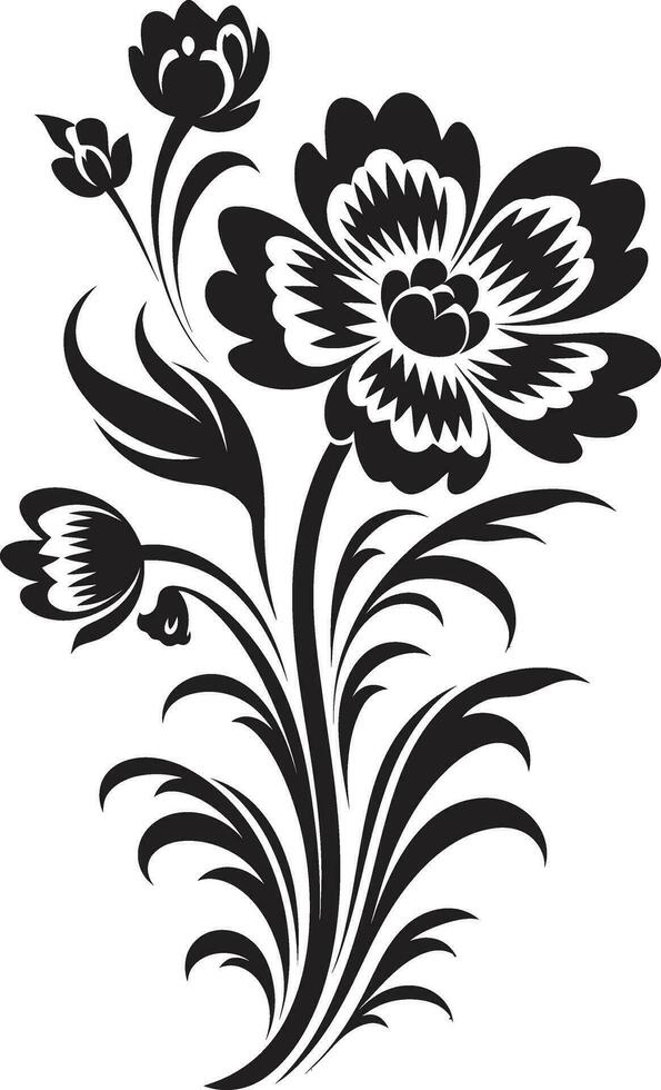 Chic Noir Blossoms Handcrafted Vector Logo Design Noir Vine Sketch Hand Drawn Black Iconic Emblem