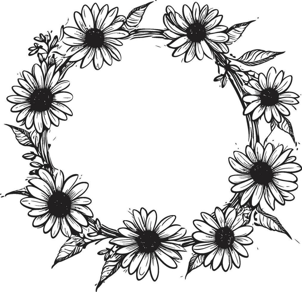 Dynamic Daisy Outline Black Vector Logo Design Pristine Floral Halo Daisy Flower Black Logo Icon