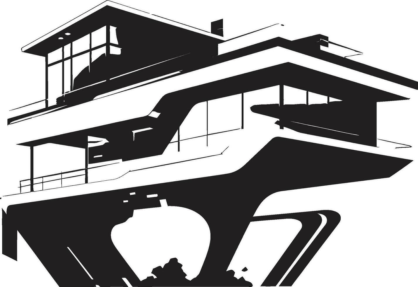Futuristic Living Mark House Design Vector Emblem Innovative Dwelling Impression Futuristic House Vector Logo
