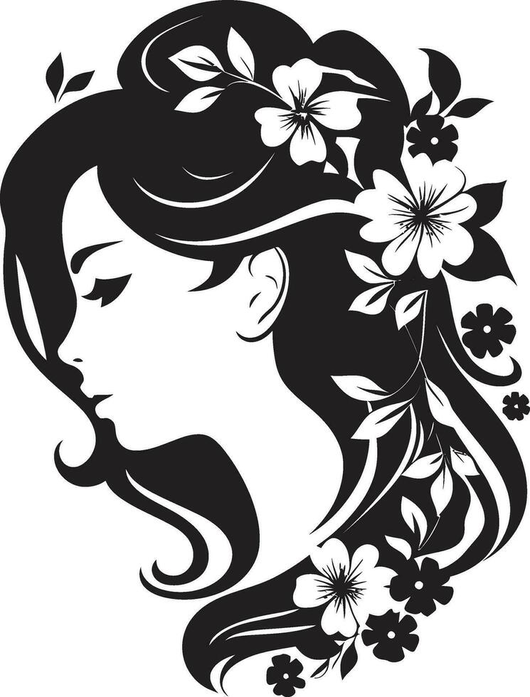 minimalista floral perfil negro icónico mujer sofisticado floración rostro hecho a mano vector