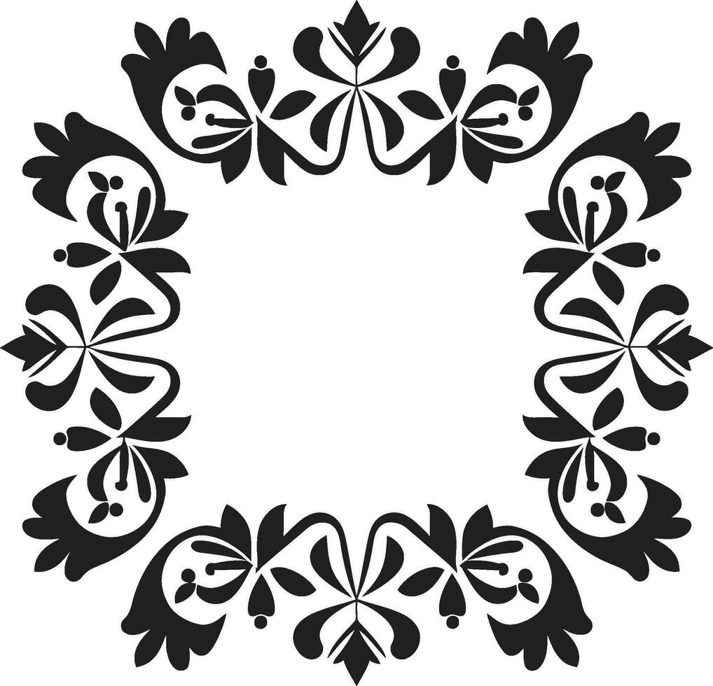 Vectorized Patterns Black Tile Vector Design Geometric Petal Art Floral in Black Vector