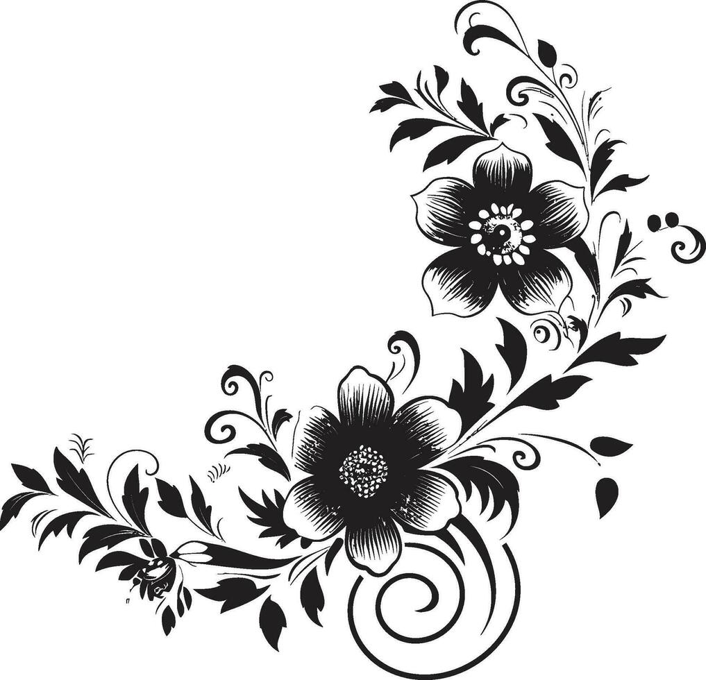 Artisanal Flora Black Vector Logo with Hand Drawn Elements Floral Imprints Handcrafted Black Icon Design