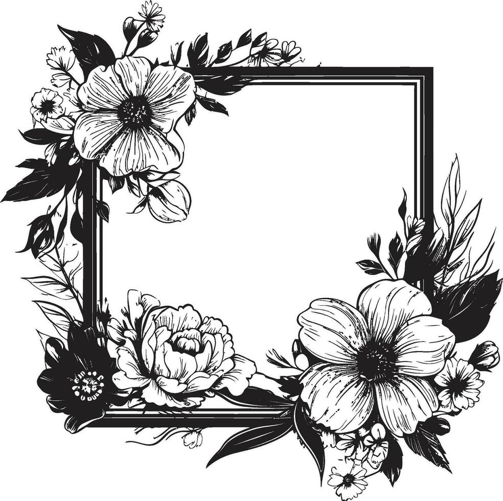 intrincado pétalo encerrar decorativo negro icono caprichoso flor rodear negro marco emblema vector