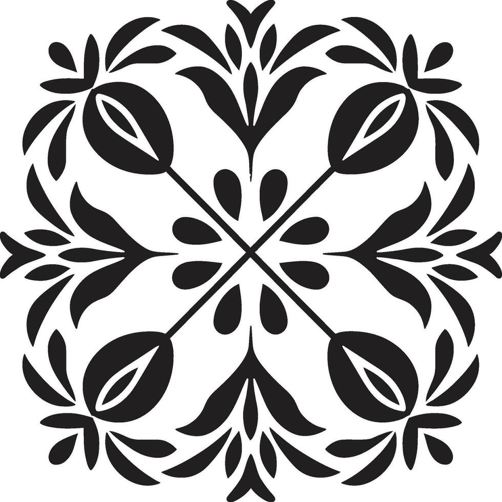 Abstract Petal Array Black Tile Emblem Geometric Blossom Vector Floral Pattern
