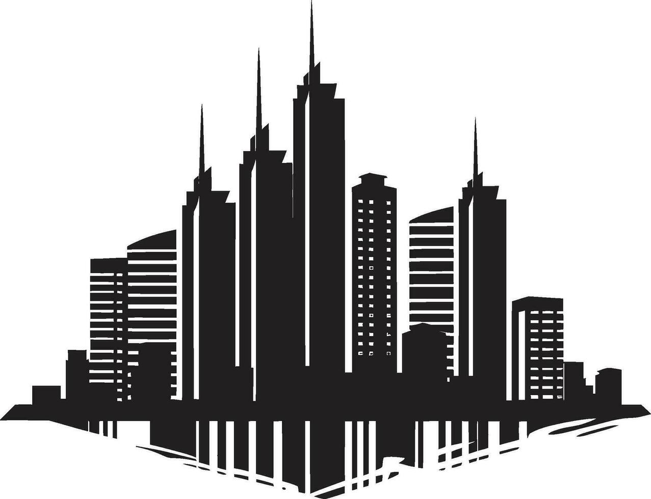 Skyline Cityscape Sketch Multifloor Vector Logo Icon Downtown Tower Blueprint Multifloor Cityscape Vector Icon