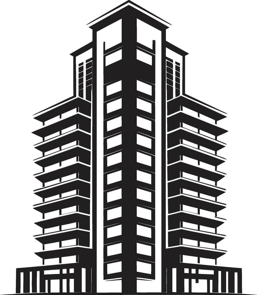 metrópoli silueta multipiso paisaje urbano vector emblema céntrico paisaje urbano multifloral edificio en vector icono