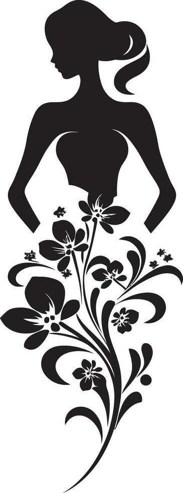 minimalista floral resplandor negro mujer icono sofisticado floración aura hecho a mano emblema vector