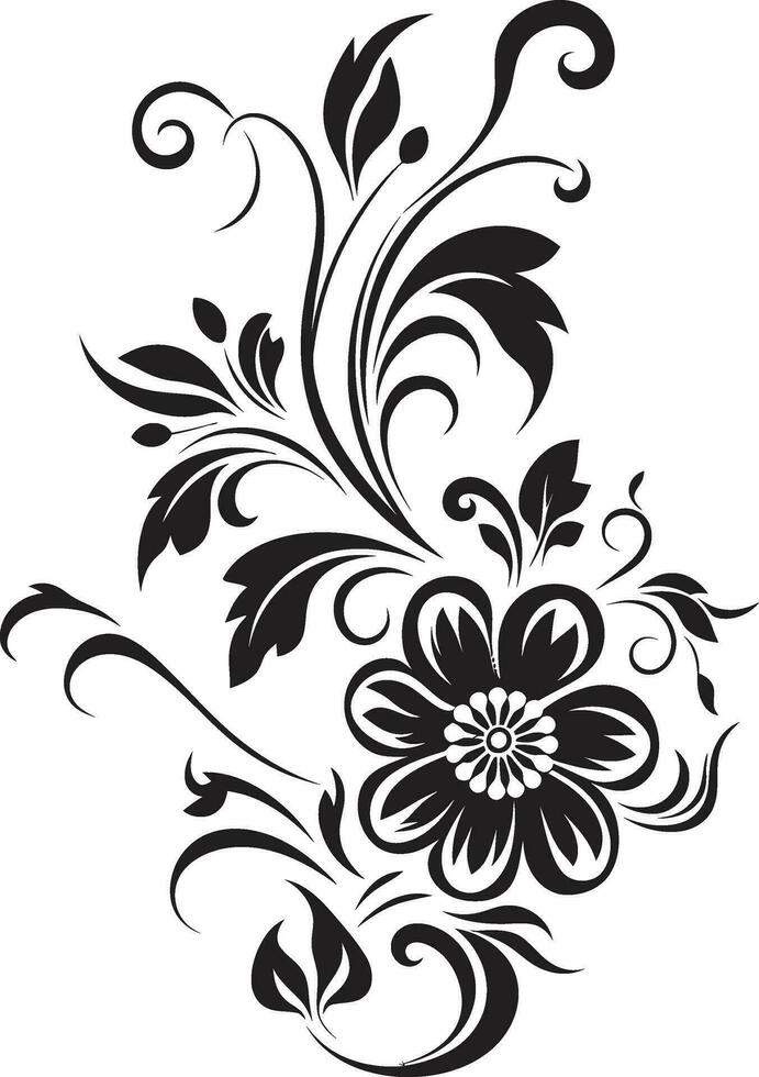 Hand Drawn Noir Petal Whirl Iconic Elegant Floral Intricacy Black Vector
