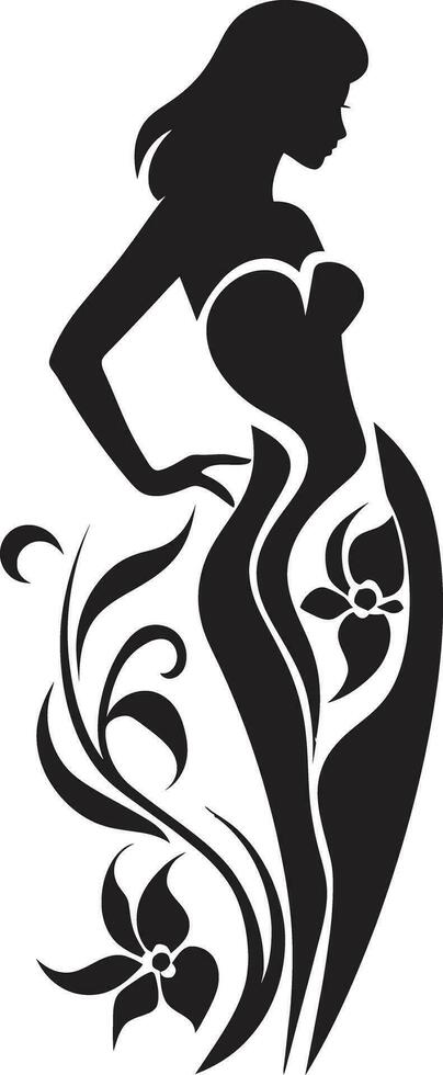 Minimalist Bloom Fusion Black Woman Design Sophisticated Floral Elegance Handcrafted Emblem vector