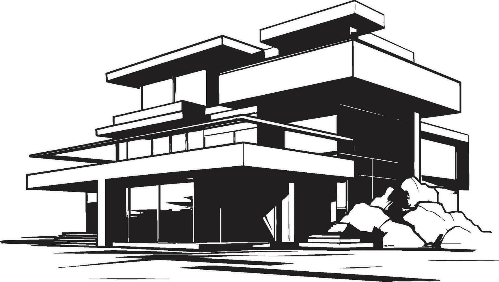 Modern Habitat Vision Residential Property Design Vector Icon Contemporary Dwelling Mark Modern Property Design Vector Logo