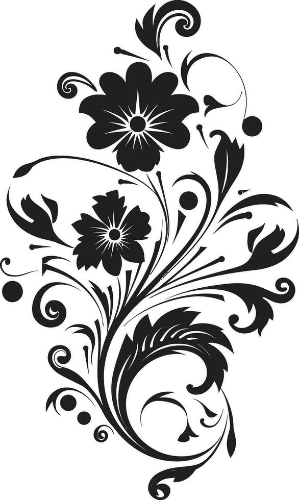 Handcrafted Floral Intricacy Vector Icon Intricate Noir Vines Iconic Hand Drawn Design