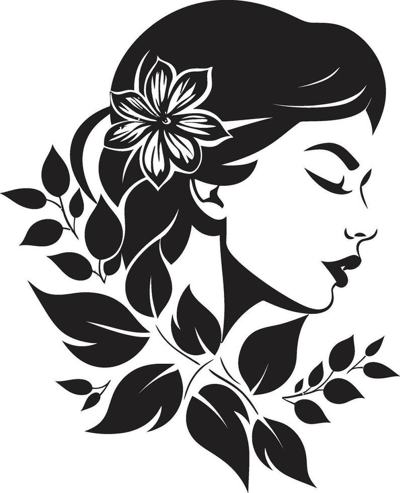 caprichoso femenino resplandor vector cara moderno flor retrato negro mujer emblema