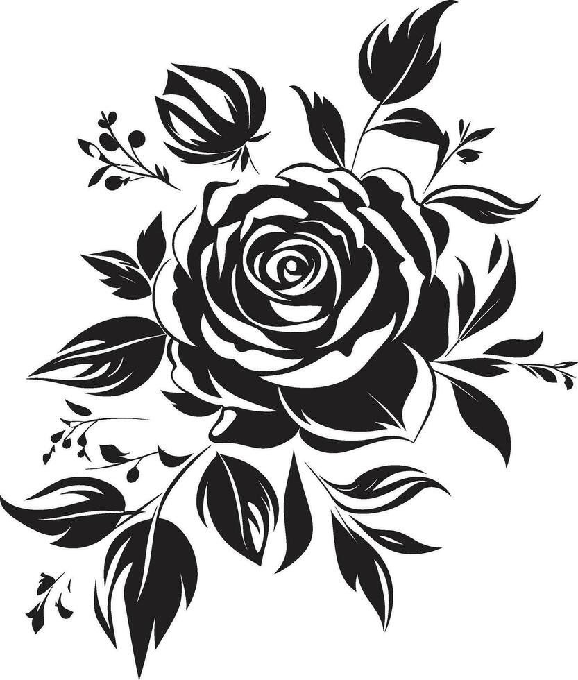 Clásico entintado ramos de flores monocromo floral emblema bocetos artístico noir jardín rollos hecho a mano vector íconos