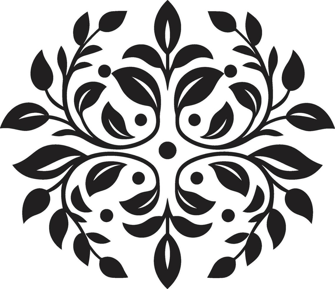 Floral Grid Symmetry Black Tile Pattern Vectorized Blooms Geometric Floral Icon vector