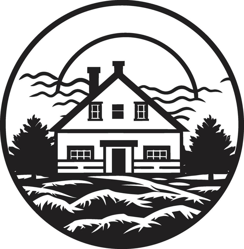 Harvest Oasis Residence Farmhouse Vector Icon Design Countryside Dwelling Mark Farmers Farmhouse Vector Emblem