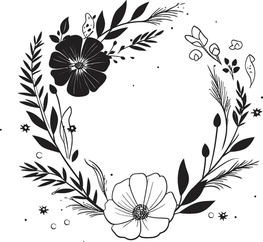 agraciado minimalismo mano prestados negro emblema sencillo floral composición pulcro negro icónico diseño vector