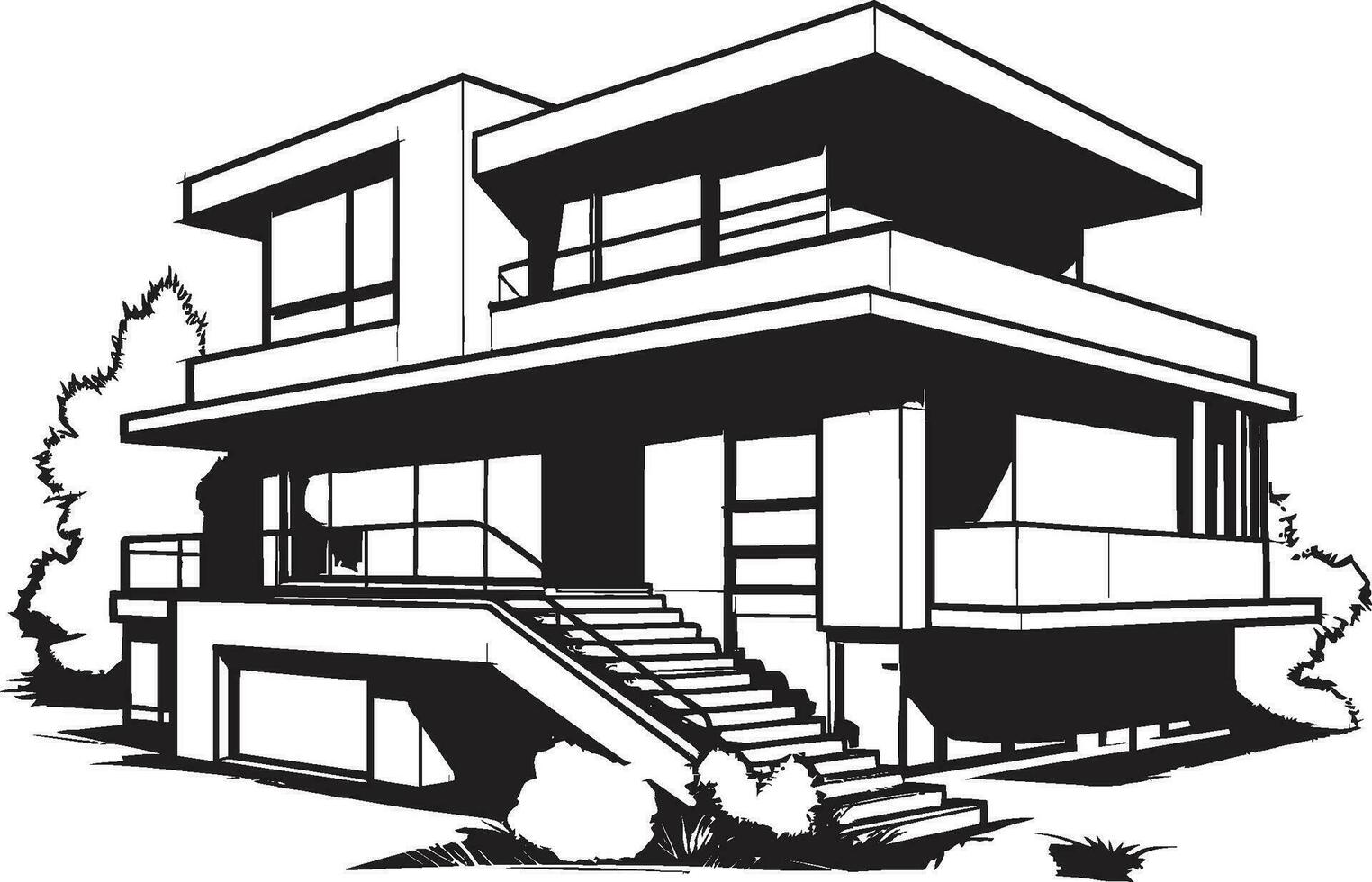 moderno urbano vivienda villa contorno simbolizando ciudad sofisticación ciudad villa silueta moderno casa en crujiente negro líneas vector
