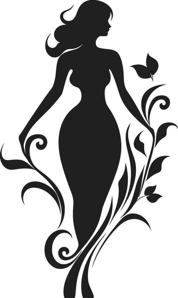 Sophisticated Floral Elegance Handcrafted Woman Emblem Abstract Flora Fusion Black Artistic Woman in Floral Embrace vector