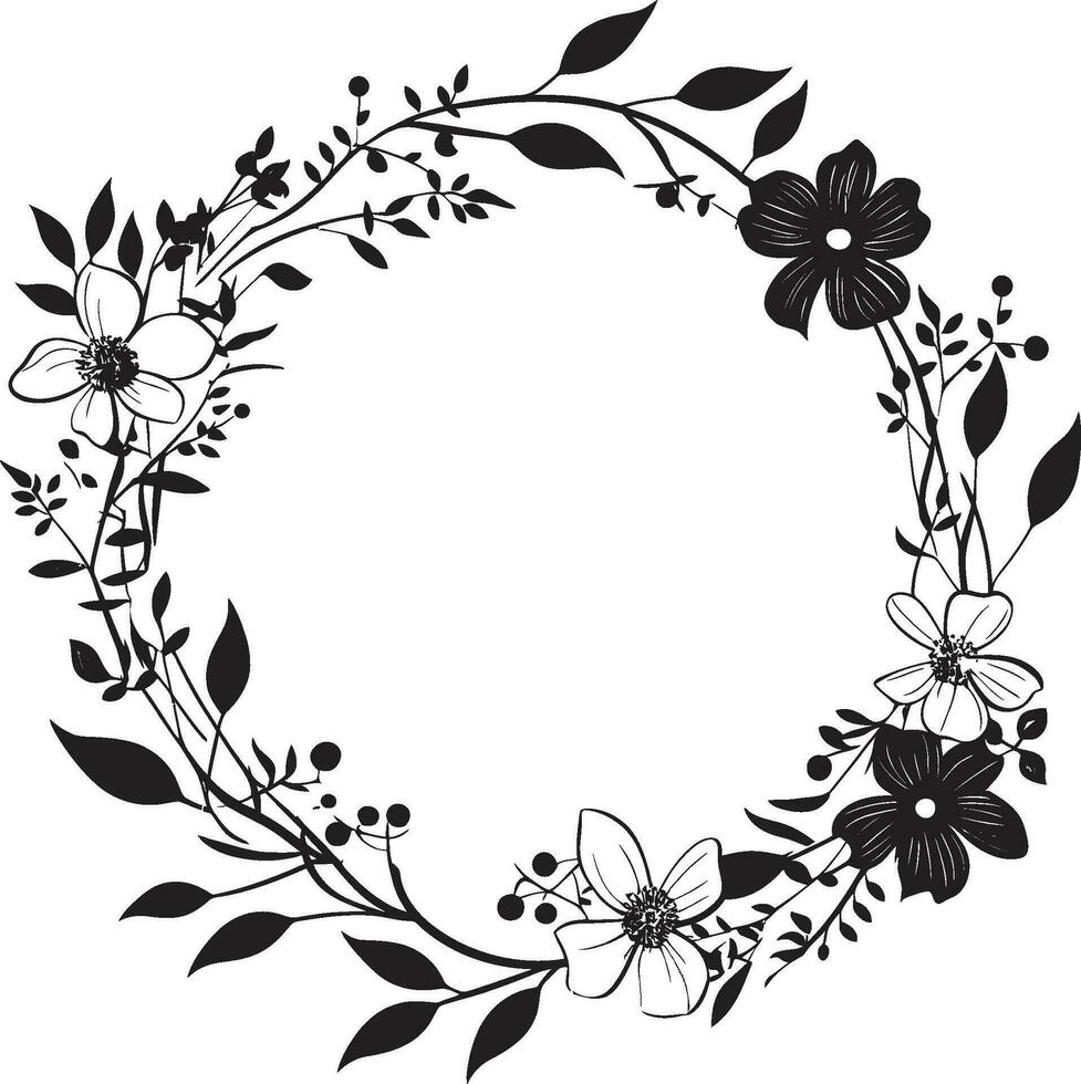 Delicate Blossom Decorative Frame Logo Timeless Floral Bloom Black Floral Icon Design vector