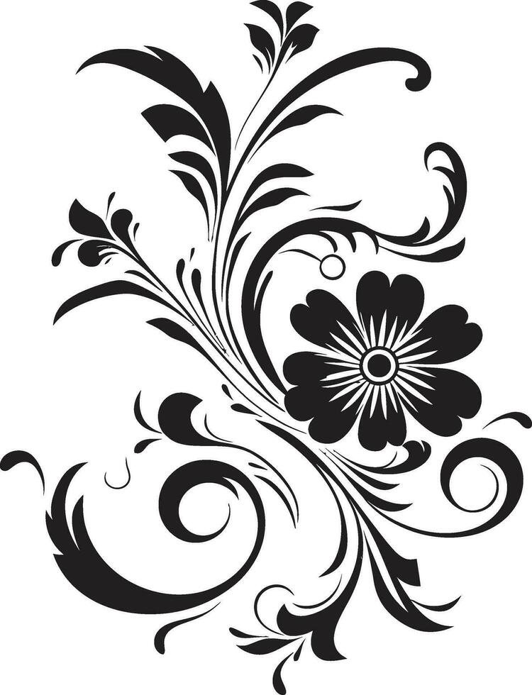 real hecho a mano flores vector logo diseño dinámica botánico impresiones negro logo icono