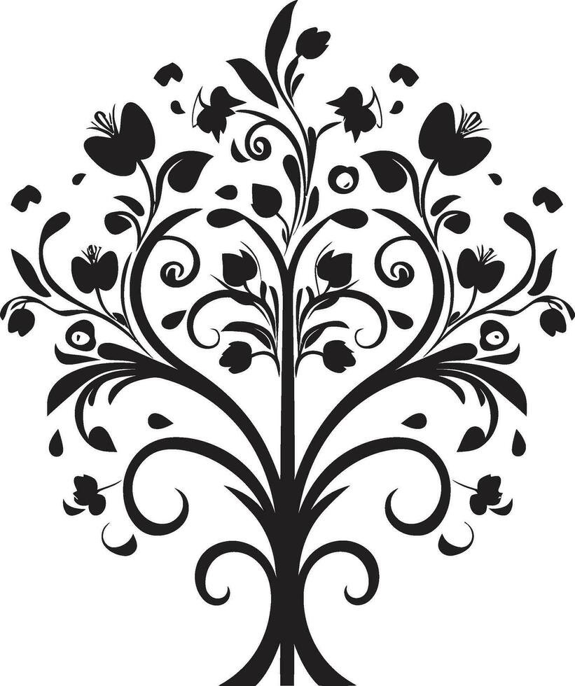 Artistic Hand Rendered Petals Noir Vector Logo Noir Botanical Elegance Handcrafted Iconic Design