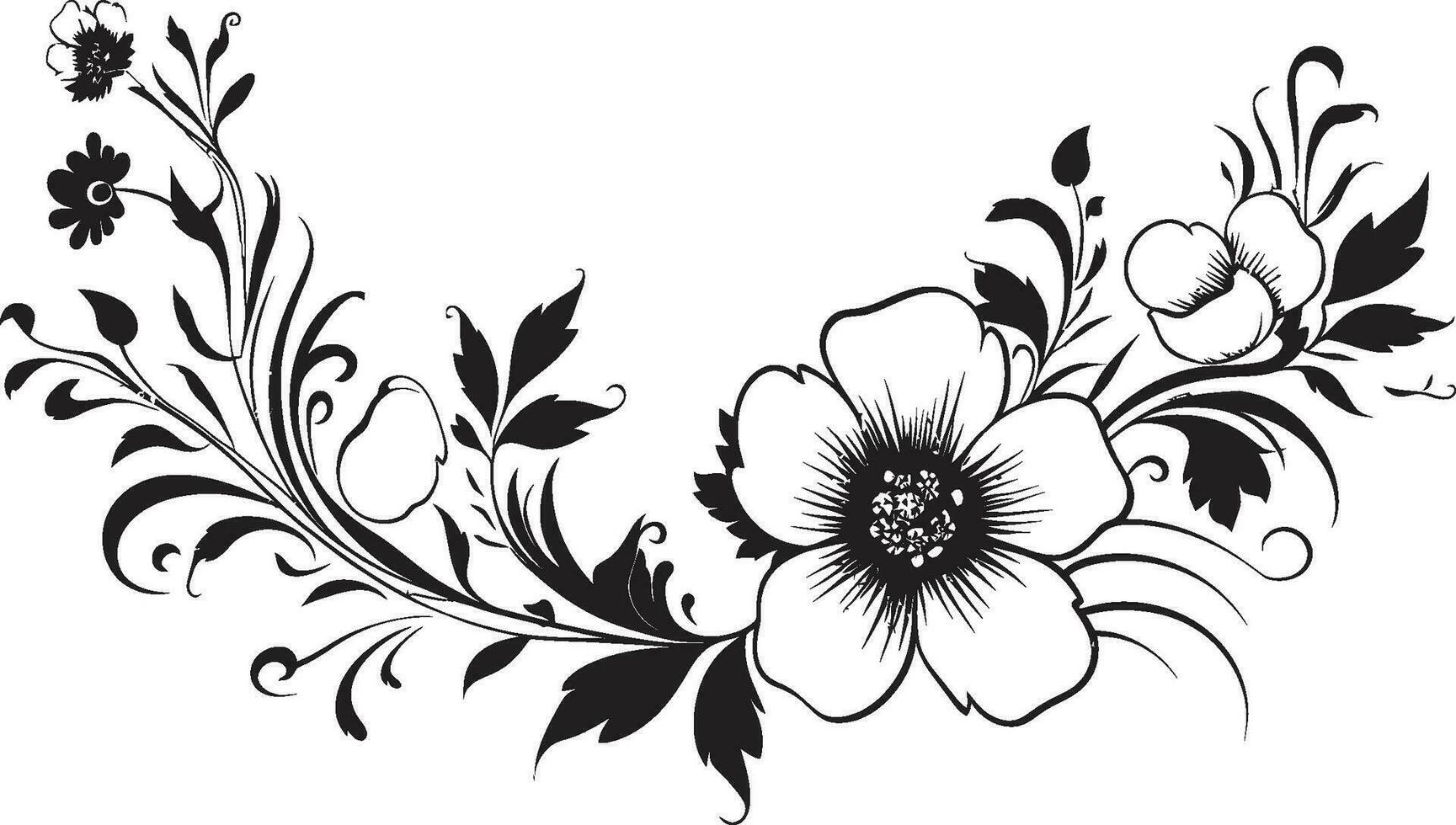 Natures Art Hand Drawn Black Icon Design Botanical Noir Hand Drawn Floral Vector Collection