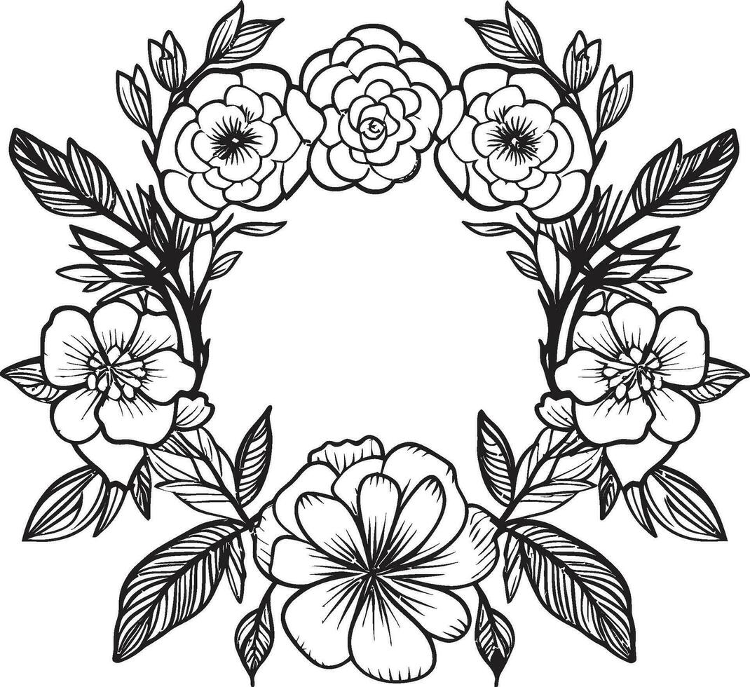 Whispers of Willow Delicate Black Vines, Swaying in the Breeze. Midnight Majesty A Regal Crest Draped in Black Florals. vector