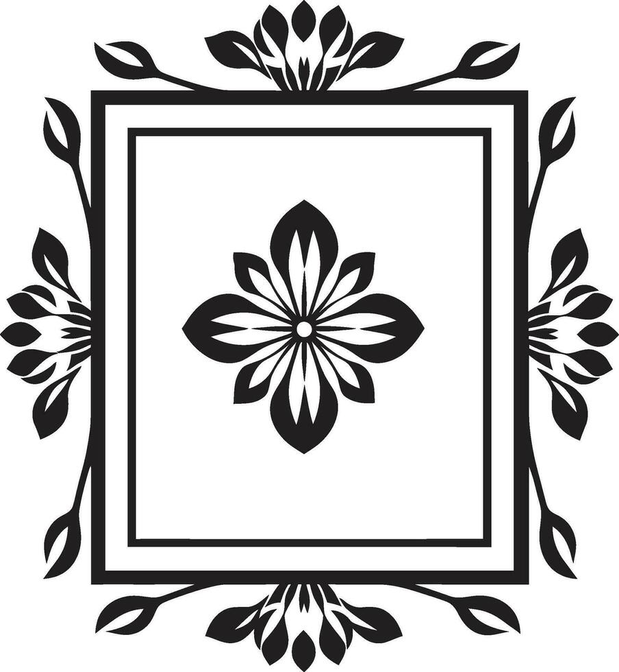 Intricate Petal Grid Geometric Black Vector Icon Floral Geometry Tile Design in Black Vector Logo