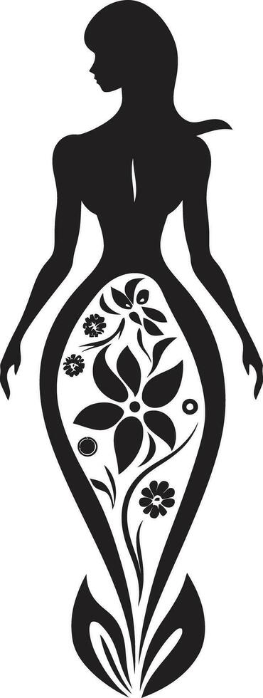 Sophisticated Floral Elegance Handcrafted Woman in Bloom Abstract Flora Fusion Black Artistic Woman Blossom Emblem vector