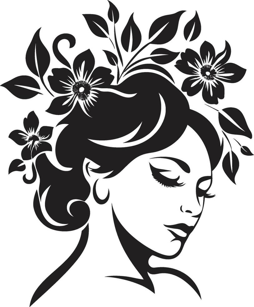 elegante floraciones persona mujer vector diseño limpiar floral belleza negro mano dibujado icono