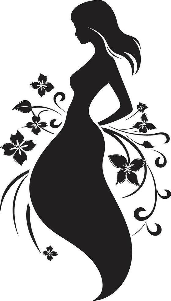 Sophisticated Floral Elegance Handcrafted Woman in Bloom Abstract Flora Fusion Black Artistic Woman Blossom Emblem vector