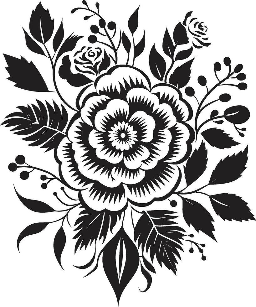 Regal Bloom Ensemble Black Floral Design Chic Flower Fusion Decorative Black Emblem vector