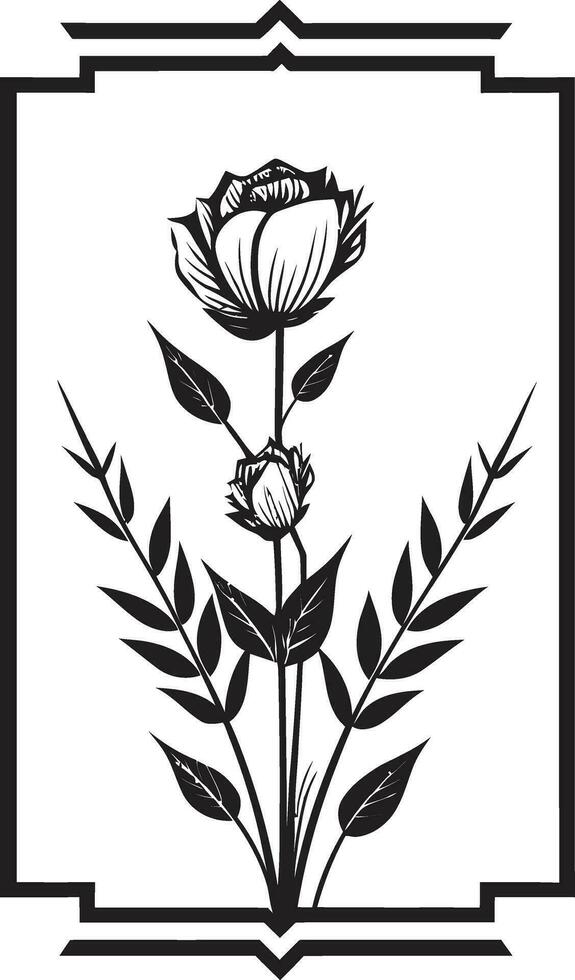 Elegant Minimalist Vines Noir Hand Drawn Icon Minimalistic Noir Petal Sketch Black Vector Emblem
