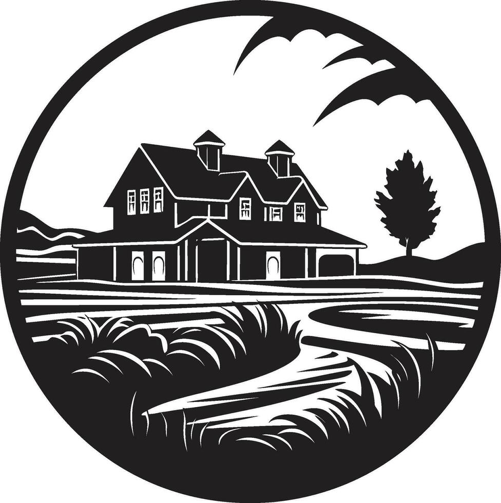 Harvest Oasis Residence Farmhouse Vector Icon Design Countryside Dwelling Mark Farmers House Vector Emblem