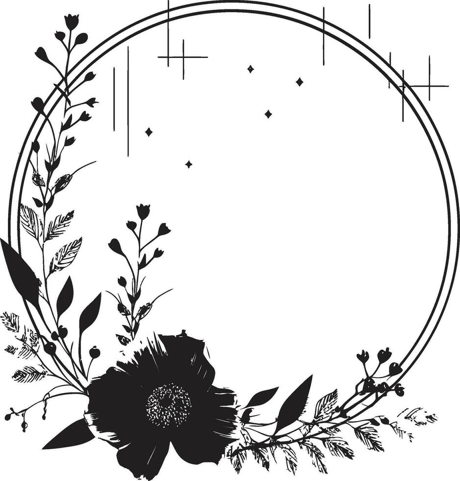 Clean Noir Petal Composition Minimalist Icon Whimsical Hand Drawn Botanicals Black Vector Icon