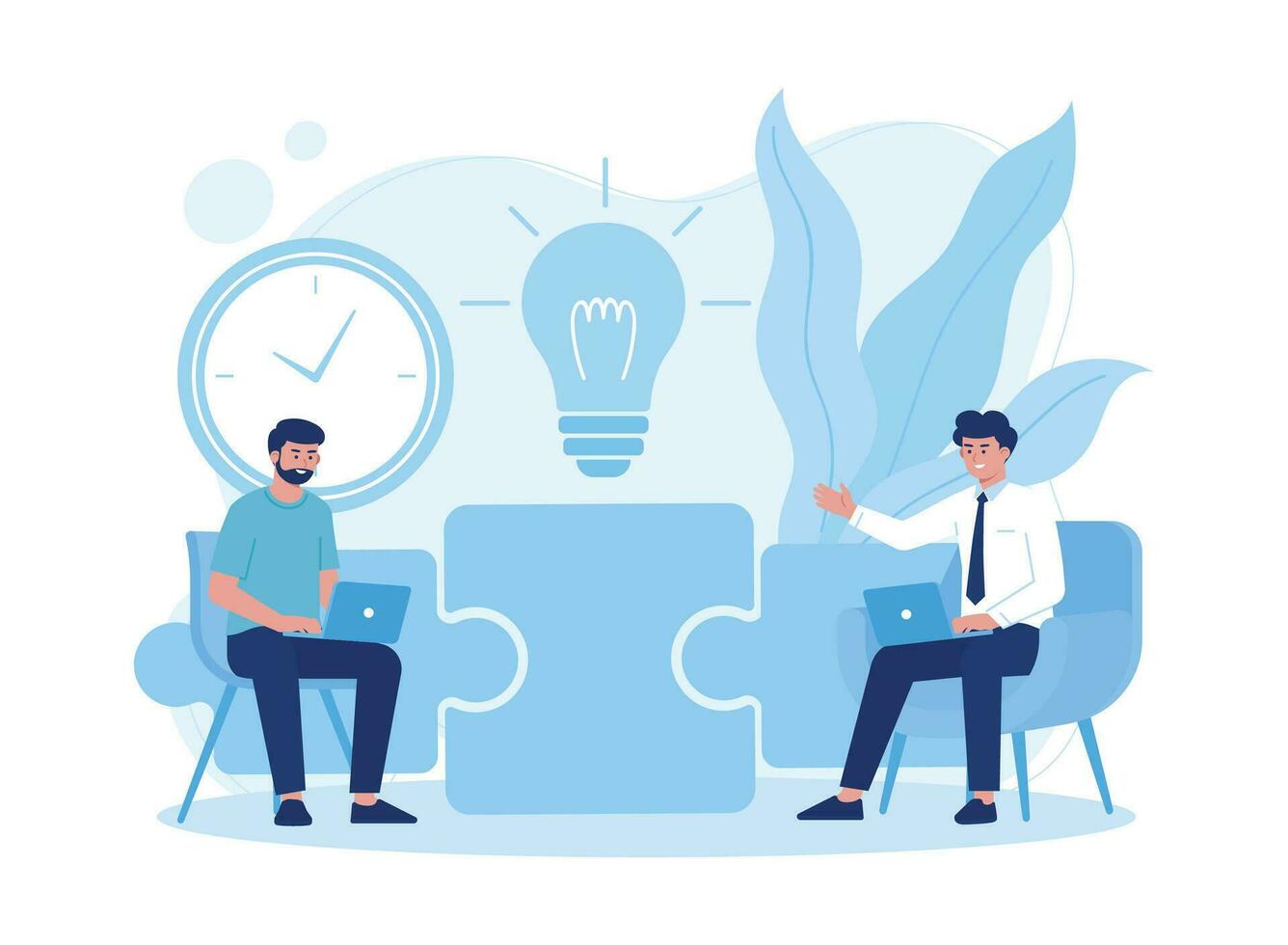 two business people discussing business problems with creativity concept flat illustration vector