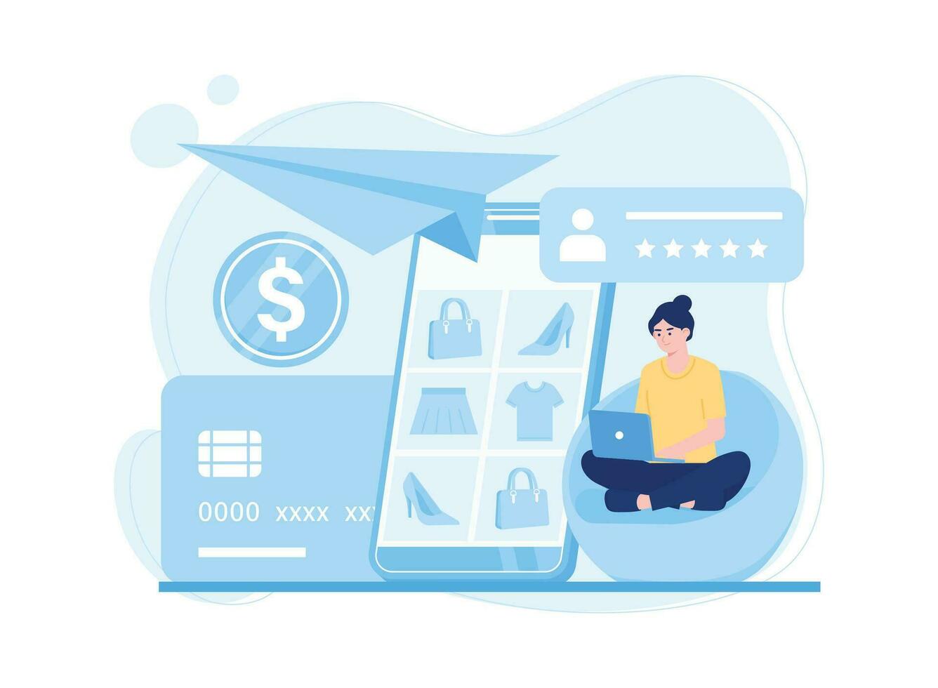 Customers provide rating feedback to online stores concept flat illustration vector