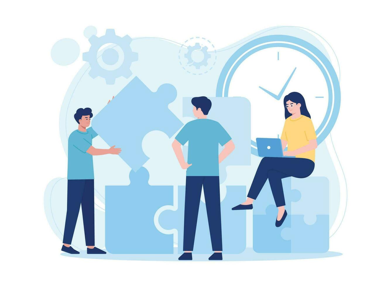 putting together a jigsaw puzzle teamwork partnership concept flat illustration vector