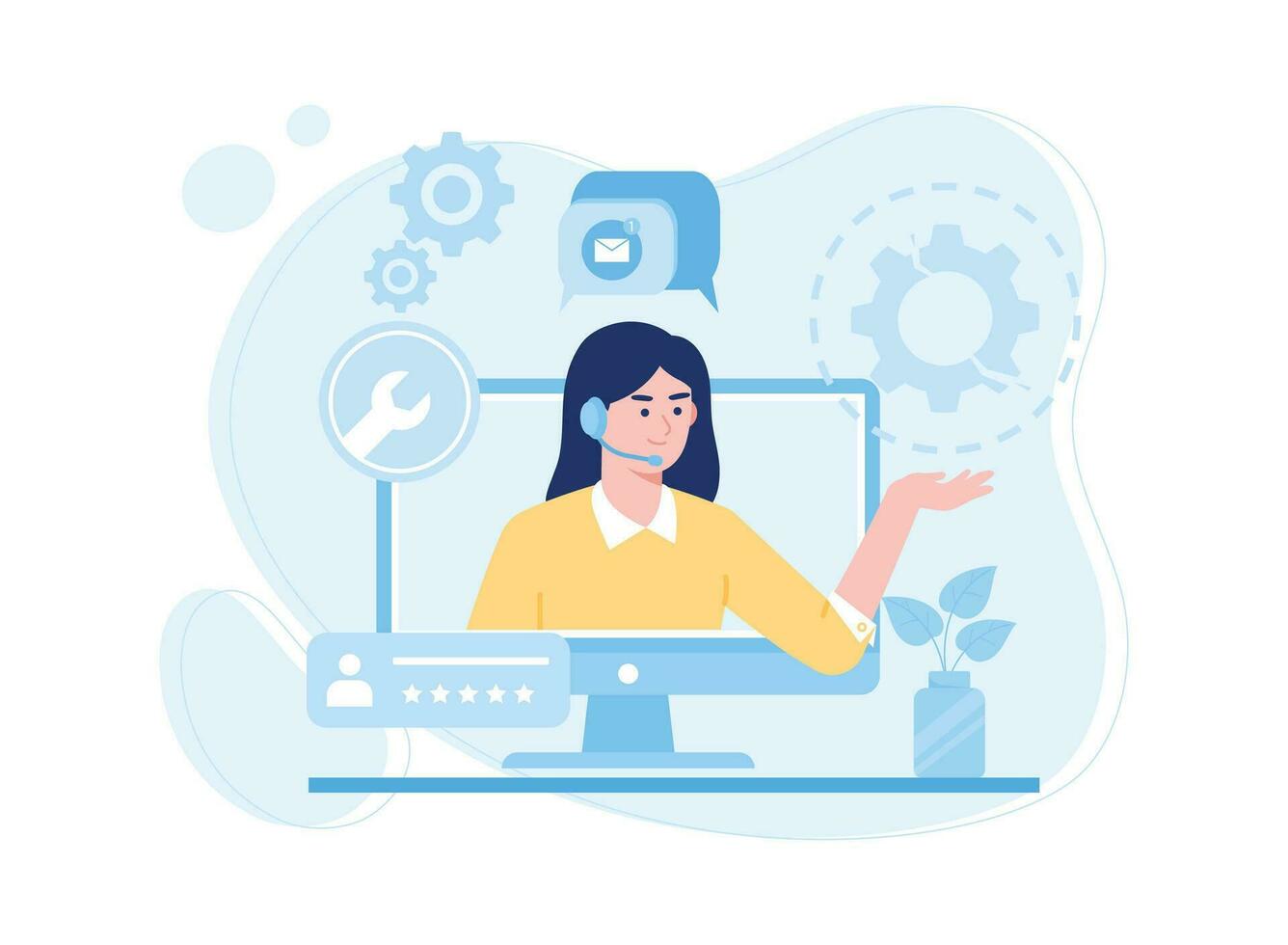 the woman is explaining how customer service works and management concept flat illustration vector