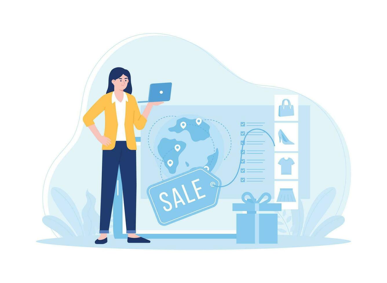 global márketing en línea tienda concepto plano ilustración vector