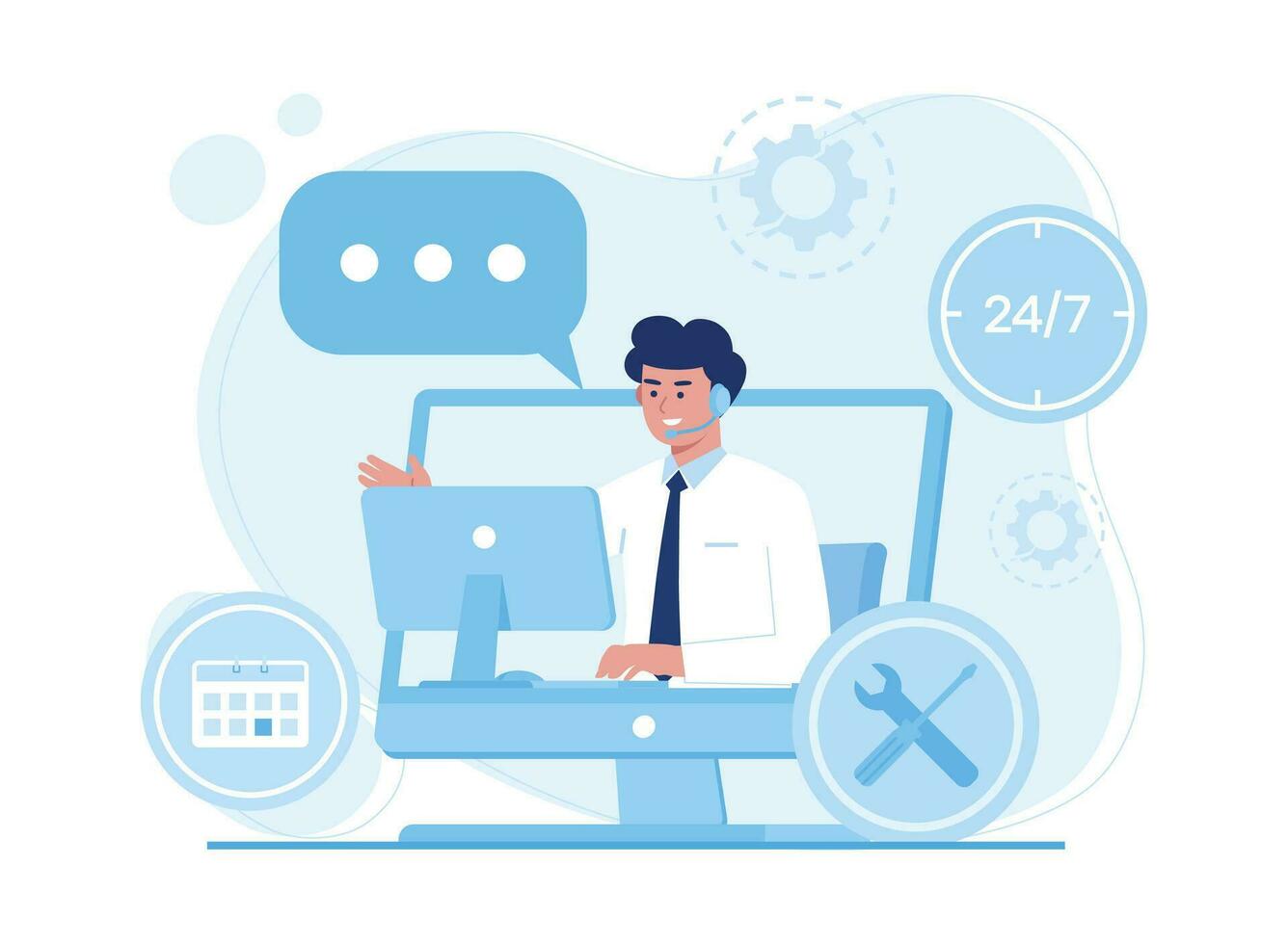 online service or 24-hour customer support chat concept flat illustration vector