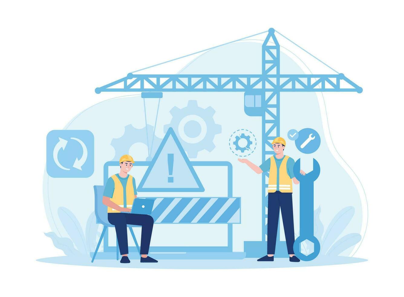 software systems and maintenance. website errors, development and updating of web pages on mobile applications concept flat illustration vector