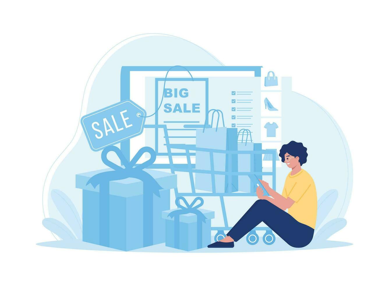 Big sales get discounts  and gift concept flat illustration vector