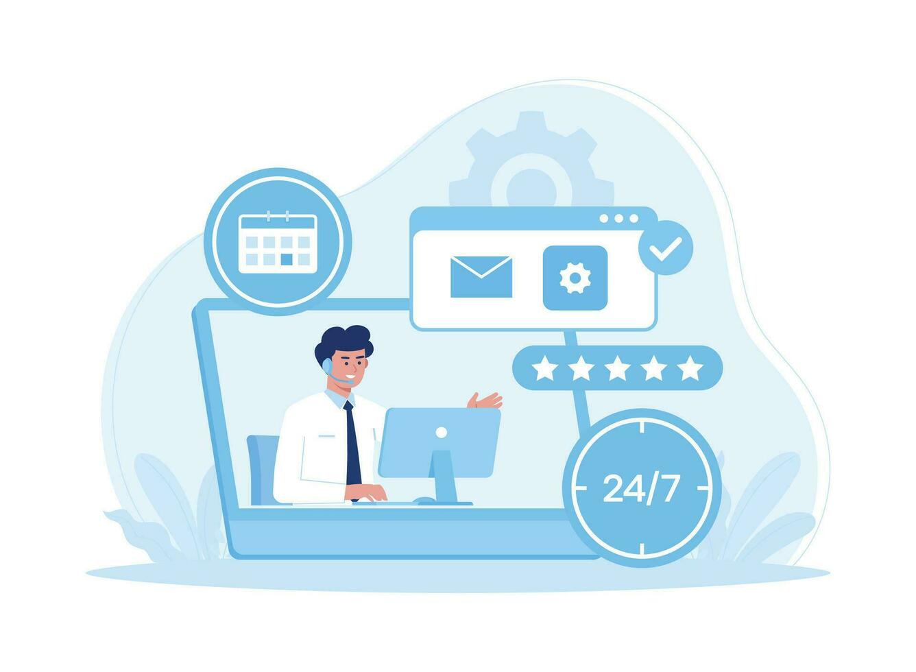 online service management and clients providing positive feedback customer support concept flat illustration vector