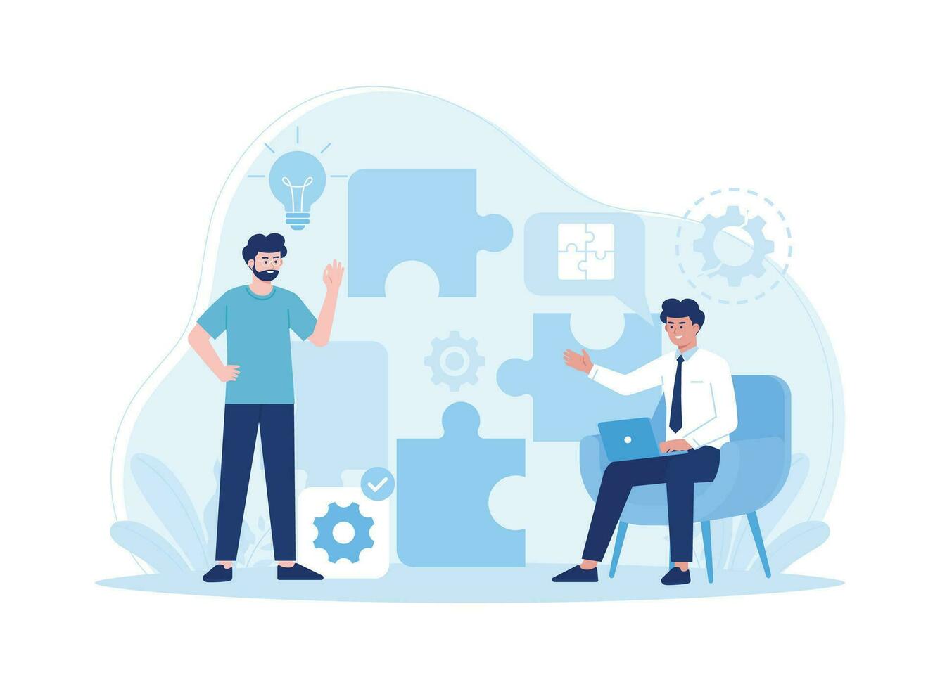 business people find solutions and manage to find solutions to solve teamwork problems concept flat illustration vector