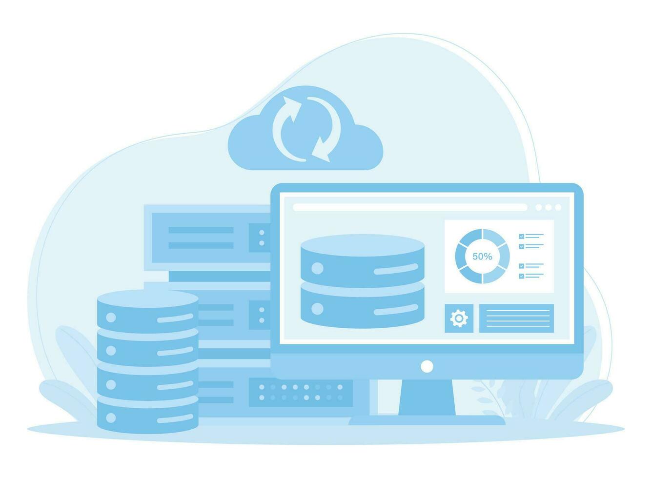 big data backup with cloud concept flat illustration vector