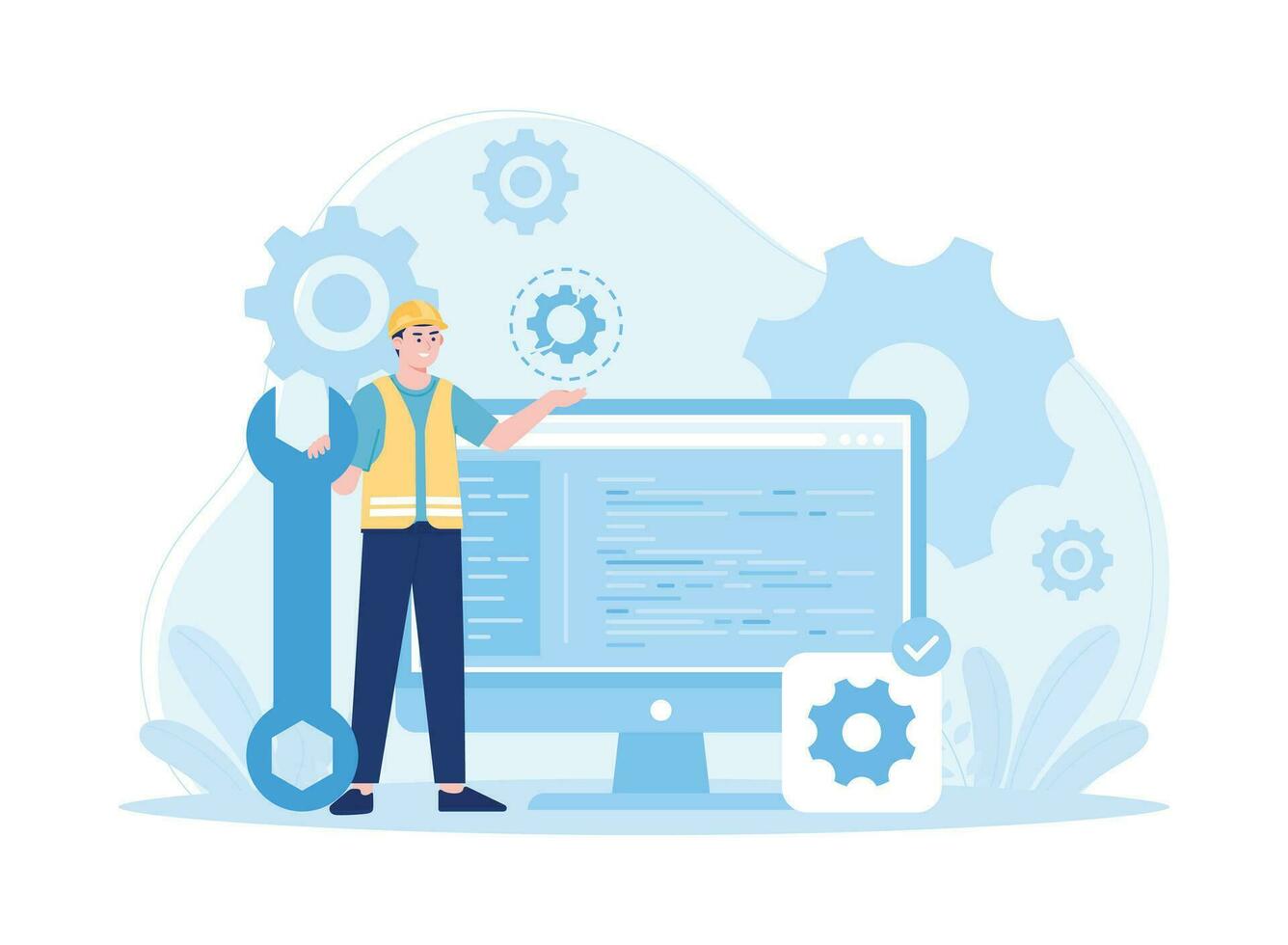 workers repairing the website  concept flat illustration vector