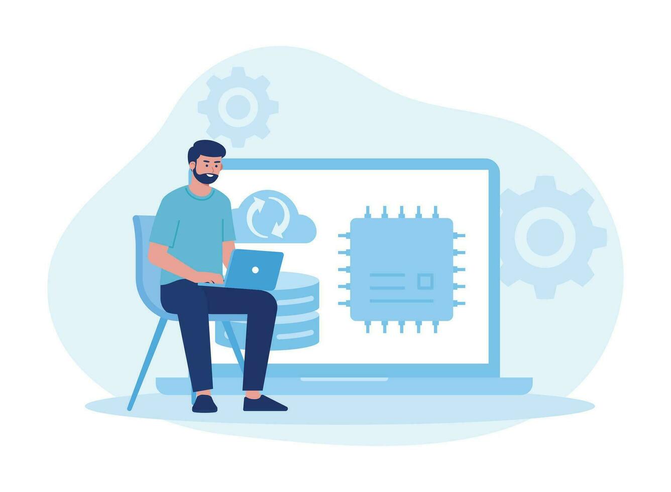 en línea base de datos nube disco. datos almacenamiento información base computadora aplicaciones concepto plano ilustración vector