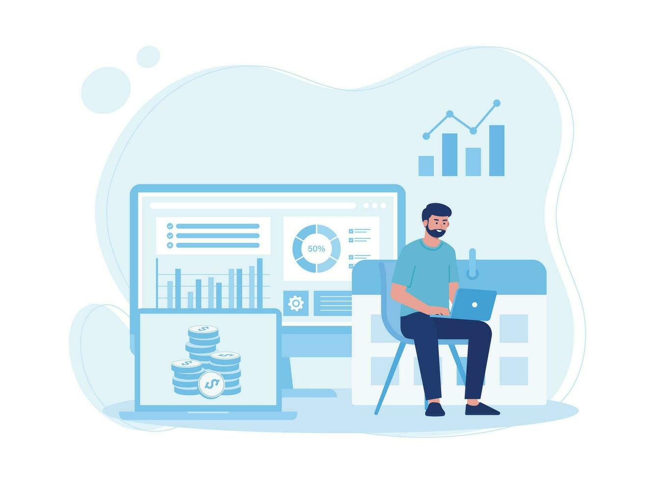 investigación estadístico datos en empresa actuación indicadores concepto plano ilustración vector